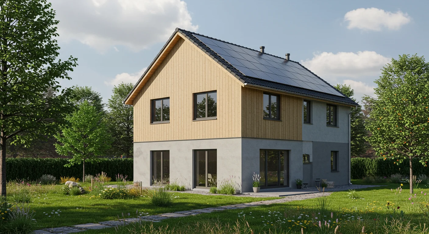 Schema eines klimafreundlichen Wohngebäudes nach KFW-Standard